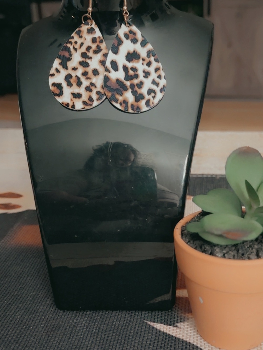 Leopard Print faux leather boho style Teardrop Earrings